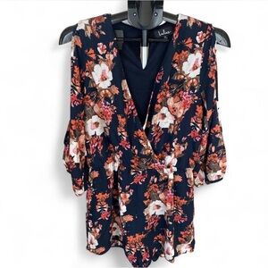 Lulu's Navy and Red Floral Blouse